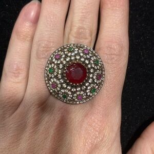 Vintage Turkish sterling silver & brass gemstone ring